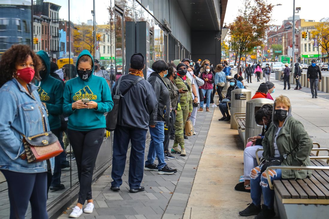 Voters waiting outside the Barclays Center for early voting